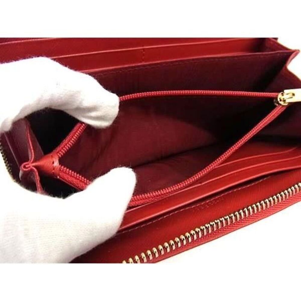 Ferragamo Double Gancini Leather Round Zip Long Wallet Red - Picture 4 of 5
